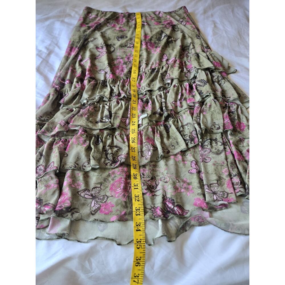 Sweet Society 2X Butterfly Floral Ruffle Midi Skirt Boho Garden Fairy Grunge - Picture 4 of 4